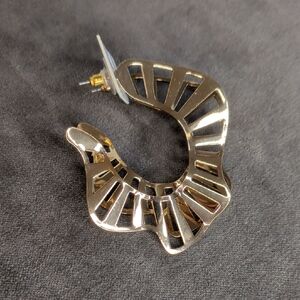 Goldtone Sculpted Cutout C-Hoop Earrings (Pushback Posts)